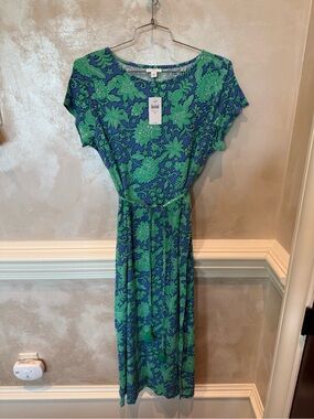 J. Jill Blue and Green Floral Maxi Dress with Tie Waist